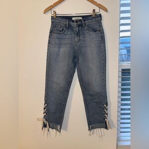 Hidden Lace Up Denim Straight Leg Jeans Size 26